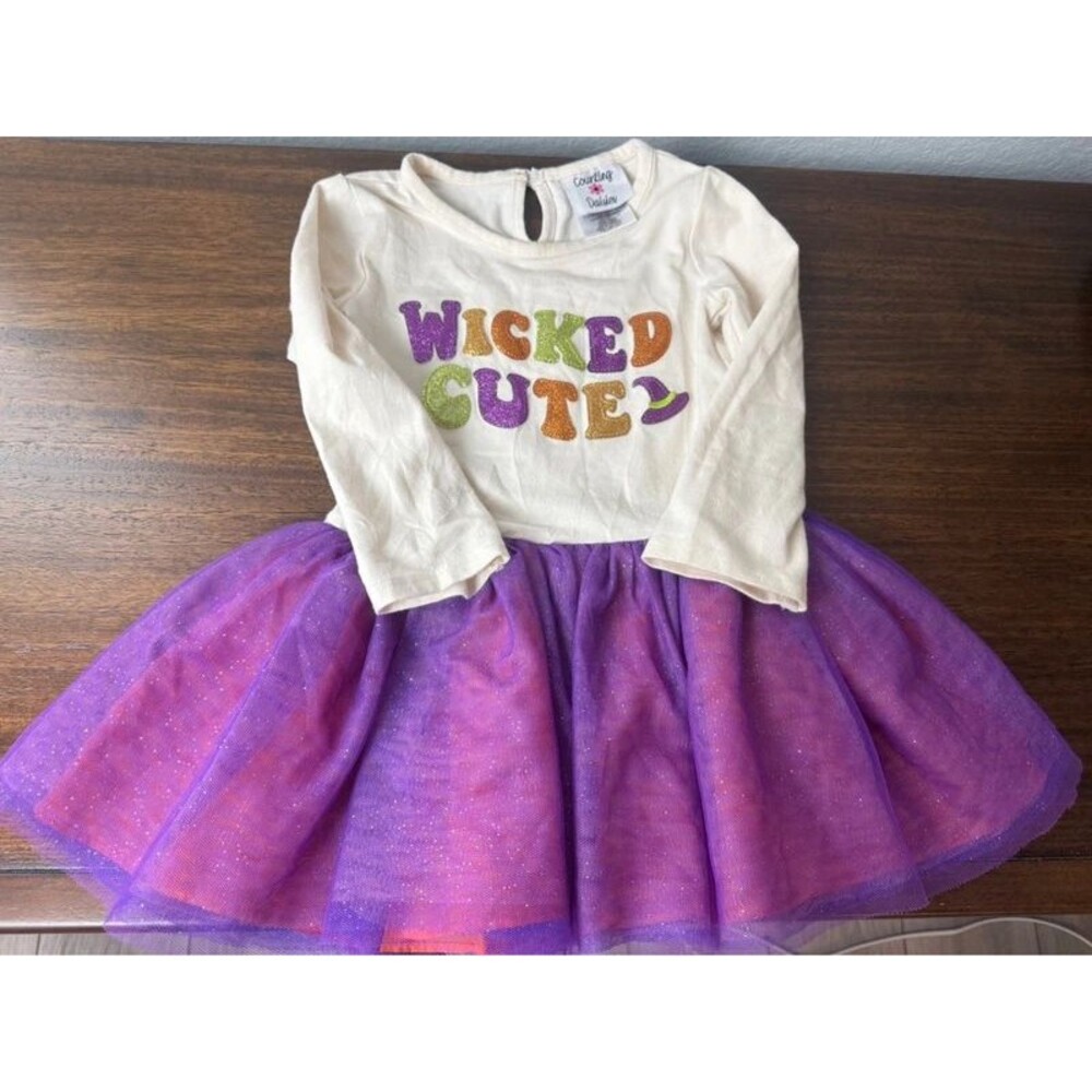 Counting Daisies Halloween Tutu Dress "Wicked Cute" Toddler 3T Ivory Purple